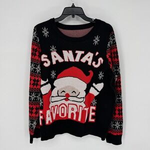 SHEIN Womens Ugly Christmas Sweater Santa Print Knit Black Red Size Large